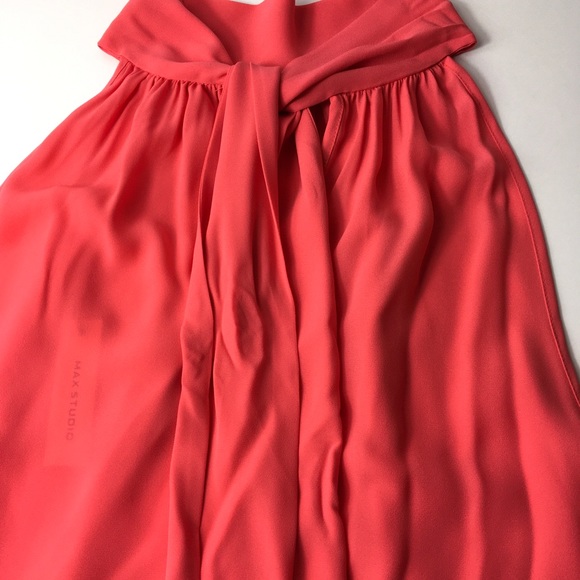 Maxstudio tie neck blouse in deep coral - Picture 9 of 14